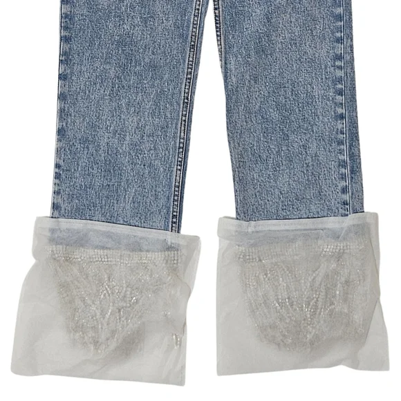 Alice + Olivia Amazing Crystal Embellished Jeans 24 Boyfriend Lightning Blue NWT - Picture 2 of 7
